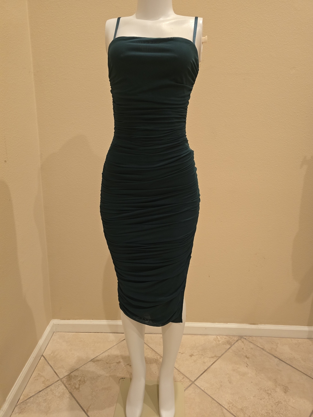 Strap Ruched Midi Dress in Deep Teal